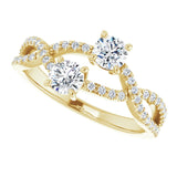 14K Gold Round Natural Diamond Two-Stone Criss-Cross Ring - Yellow Gold - view 5