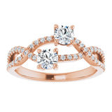 14K Gold Round Natural Diamond Two-Stone Criss-Cross Ring - Rose Gold - view 3