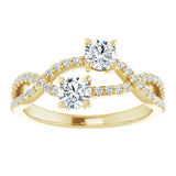 14K Gold Round Natural Diamond Two-Stone Criss-Cross Ring - Yellow Gold - view 3