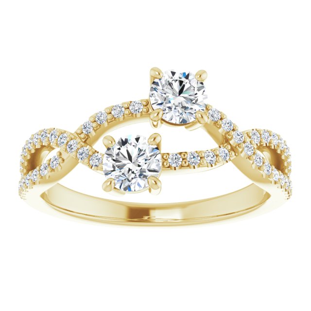 14K Gold Round Natural Diamond Two-Stone Criss-Cross Ring - Yellow Gold - view 3