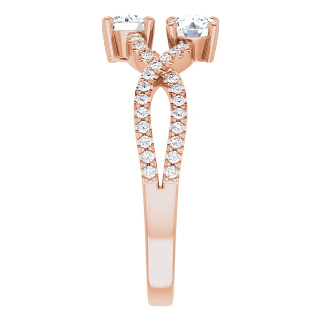 14K Gold Round Natural Diamond Two-Stone Criss-Cross Ring - Rose Gold - view 4