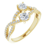 14K Gold Round Natural Diamond Two-Stone Criss-Cross Ring - Yellow Gold