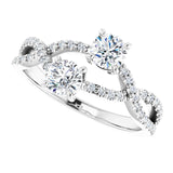 14K Gold Round Natural Diamond Two-Stone Criss-Cross Ring - White Gold - view 5