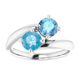 14K Gold Round Natural Swiss Blue Topaz Two-Stone Ring - view 3