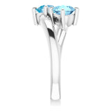 14K Gold Round Natural Swiss Blue Topaz Two-Stone Ring - view 4