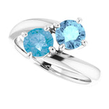14K Gold Round Natural Swiss Blue Topaz Two-Stone Ring - view 5