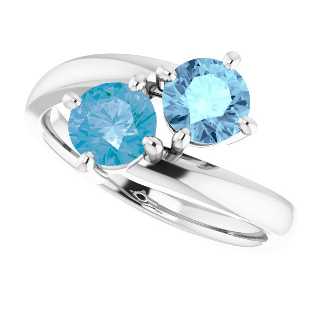 14K Gold Round Natural Swiss Blue Topaz Two-Stone Ring - view 5
