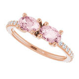 14K Gold Oval Natural Pink Morganite Accented Two-Stone Ring - view 5