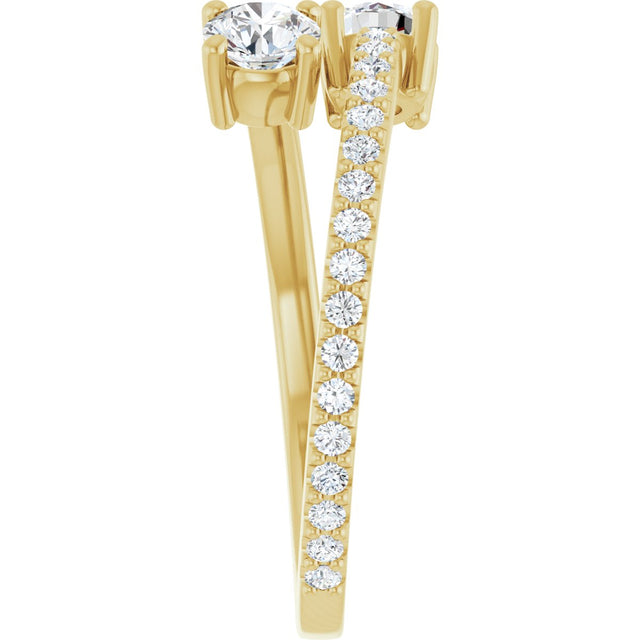 14K Gold Round Lab-Grown Diamond Two-Stone Bypass Ring - Yellow Gold - view 4