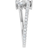 14K Gold Round Natural Diamond Two-Stone Bypass Ring - White Gold - view 4