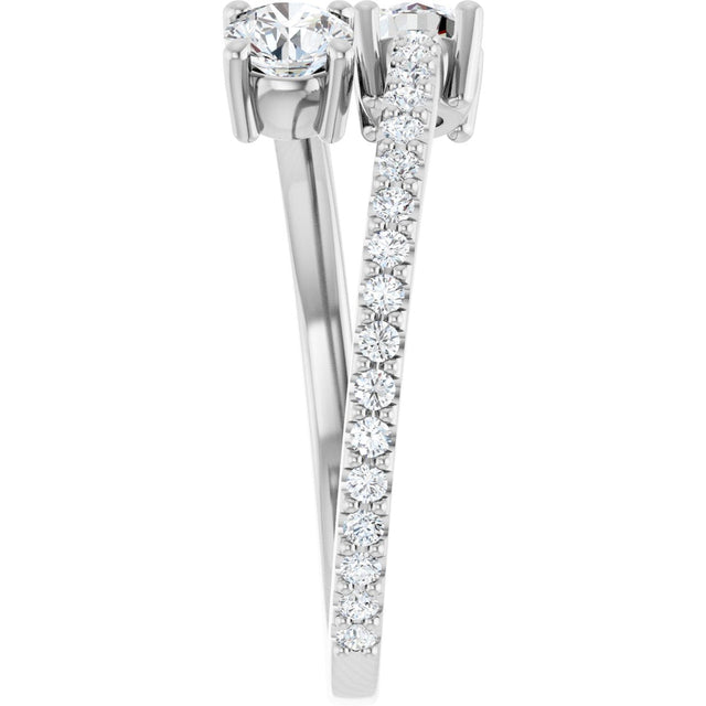 Platinum Round Natural Diamond Two-Stone Bypass Ring - view 4