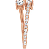 14K Gold Round Natural Diamond Two-Stone Bypass Ring - Rose Gold - view 4