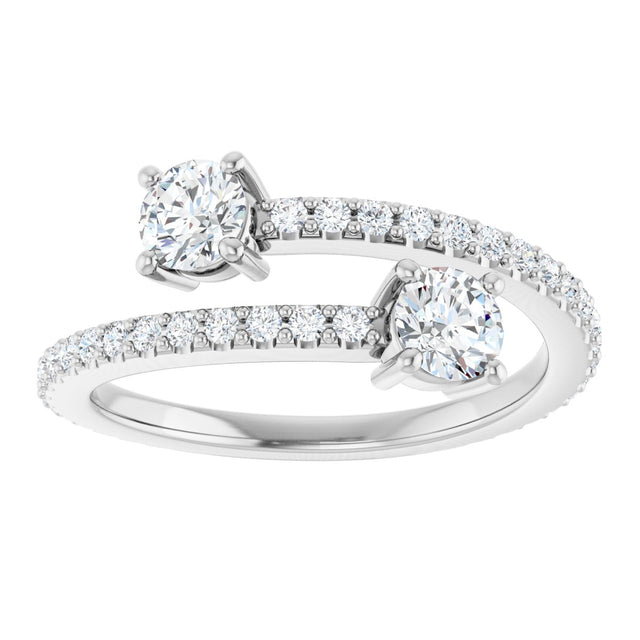 14K Gold Round Lab-Grown Diamond Two-Stone Bypass Ring - White Gold - view 3