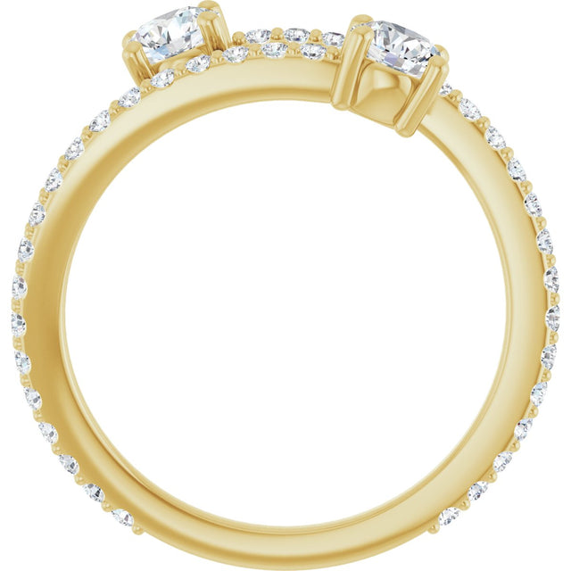 14K Gold Round Lab-Grown Diamond Two-Stone Bypass Ring - Yellow Gold - view 2