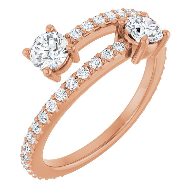 14K Gold Round Lab-Grown Diamond Two-Stone Bypass Ring - Rose Gold