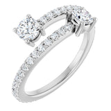 14K Gold Round Natural Diamond Two-Stone Bypass Ring - White Gold