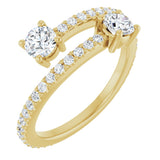 14K Gold Round Natural Diamond Two-Stone Bypass Ring - Yellow Gold