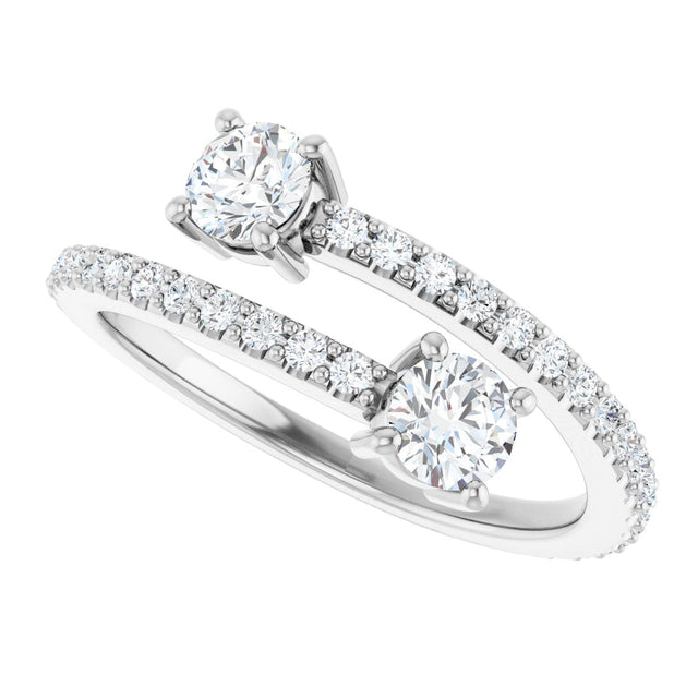 14K Gold Round Lab-Grown Diamond Two-Stone Bypass Ring - White Gold - view 5