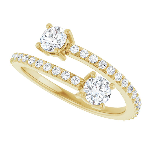14K Gold Round Lab-Grown Diamond Two-Stone Bypass Ring - Yellow Gold - view 5