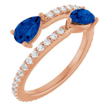 14K Gold Pear Lab-Grown Blue Sapphire Two-Stone Bypass Ring - Rose Gold