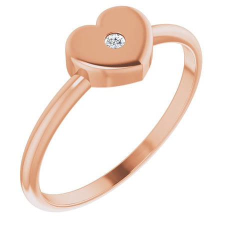 14K Gold Round Natural Diamond Youth Heart Ring – 1.3mm Stones - Rose Gold