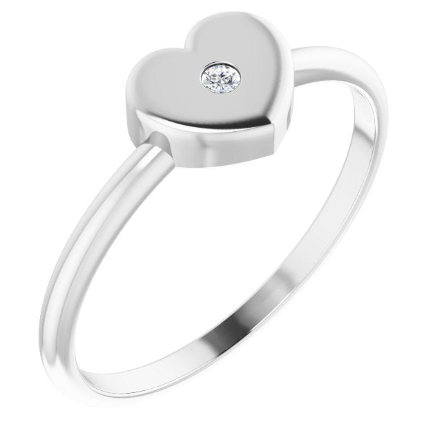 14K Gold Round Natural Diamond Youth Heart Ring – 1.3mm Stones - White Gold