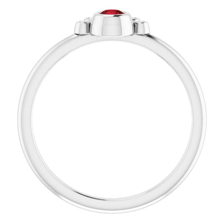 Platinum Round Natural Mozambique Garnet Stackable Bezel-Set Ring - view 2