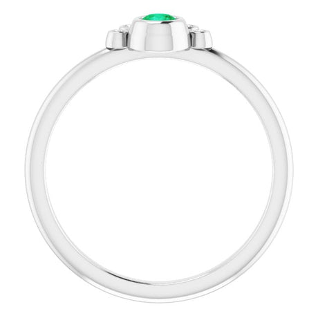 Platinum Round Natural Emerald Stackable Bezel-Set Ring - view 2