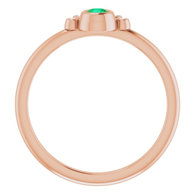 14K Gold Round Natural Emerald Stackable Bezel-Set Ring - Rose Gold - view 2