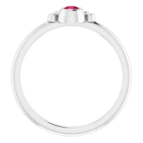 Platinum Round Natural Ruby Stackable Bezel-Set Ring - view 2