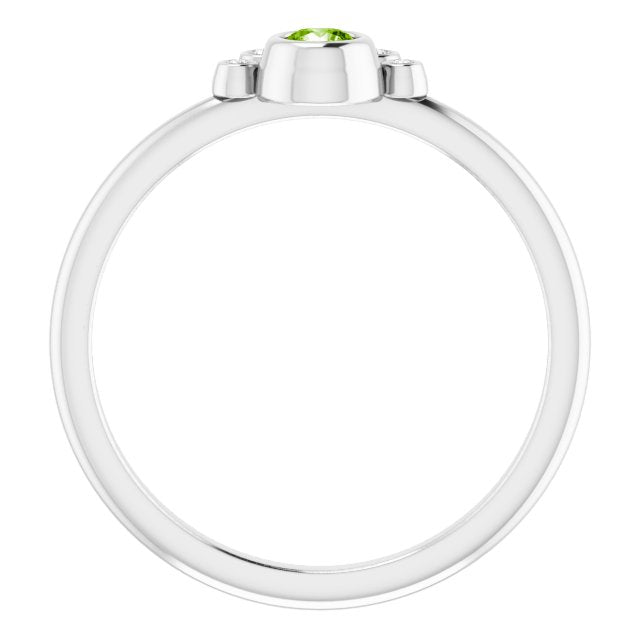 Platinum Round Natural Peridot Stackable Bezel-Set Ring - view 2