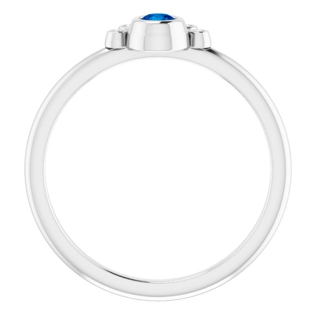 Platinum Round Natural Blue Sapphire Stackable Bezel-Set Ring - view 2