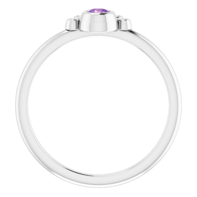 Platinum Round Natural Amethyst Stackable Bezel-Set Ring - view 2