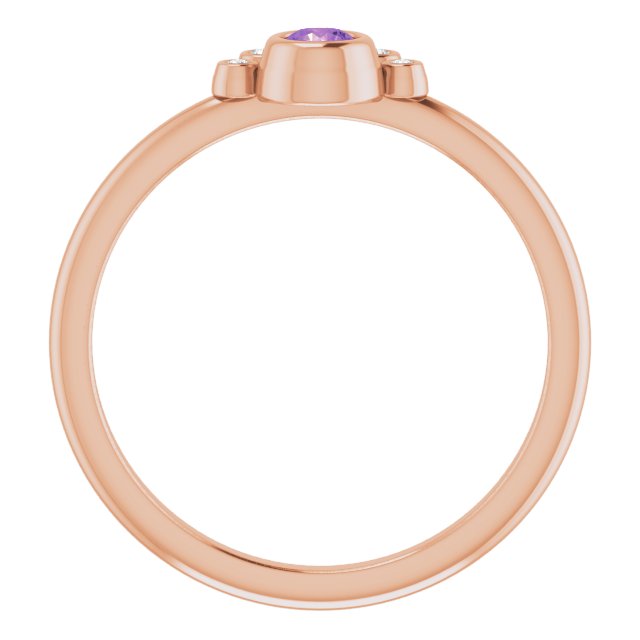 14K Gold Round Natural Amethyst Stackable Bezel-Set Ring - Rose Gold - view 2