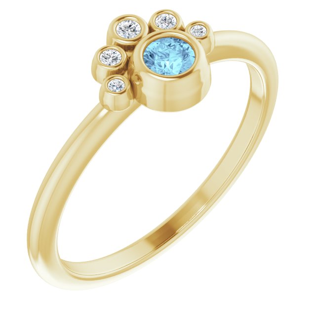 14K Gold Round Natural Aquamarine Stackable Bezel-Set Ring - Yellow Gold