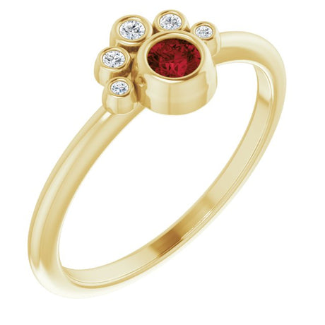14K Gold Round Natural Mozambique Garnet Stackable Bezel-Set Ring - Yellow Gold