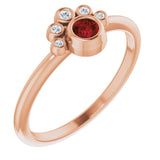 14K Gold Round Natural Mozambique Garnet Stackable Bezel-Set Ring - Rose Gold