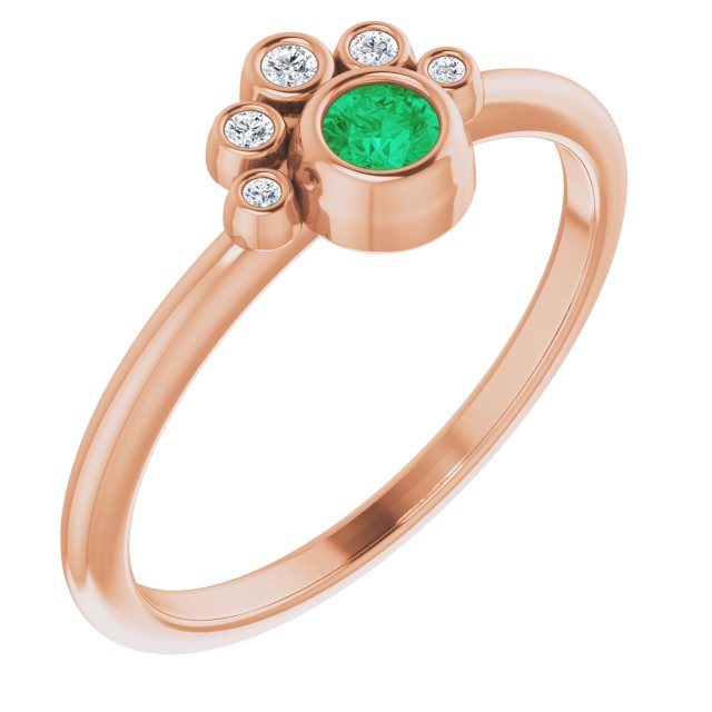 14K Gold Round Natural Emerald Stackable Bezel-Set Ring - Rose Gold