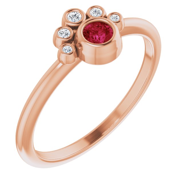 14K Gold Round Natural Ruby Stackable Bezel-Set Ring - Rose Gold