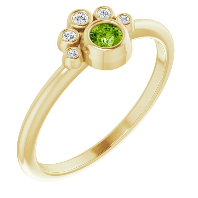 14K Gold Round Natural Peridot Stackable Bezel-Set Ring - Yellow Gold