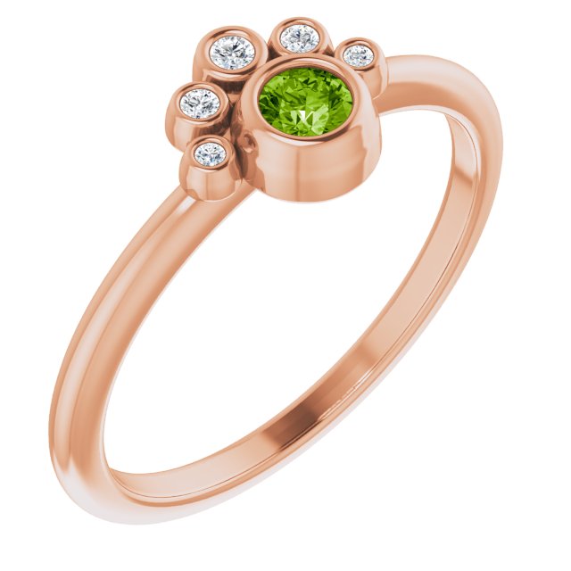 14K Gold Round Natural Peridot Stackable Bezel-Set Ring - Rose Gold