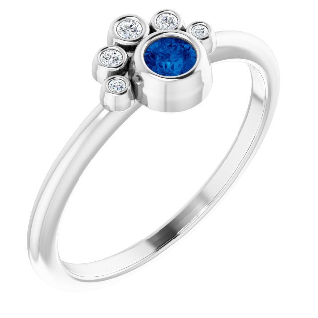 Platinum Round Lab-Grown Blue Sapphire Stackable Bezel-Set Ring