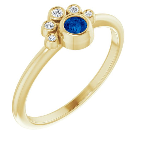14K Gold Round Natural Blue Sapphire Stackable Bezel-Set Ring - Yellow Gold