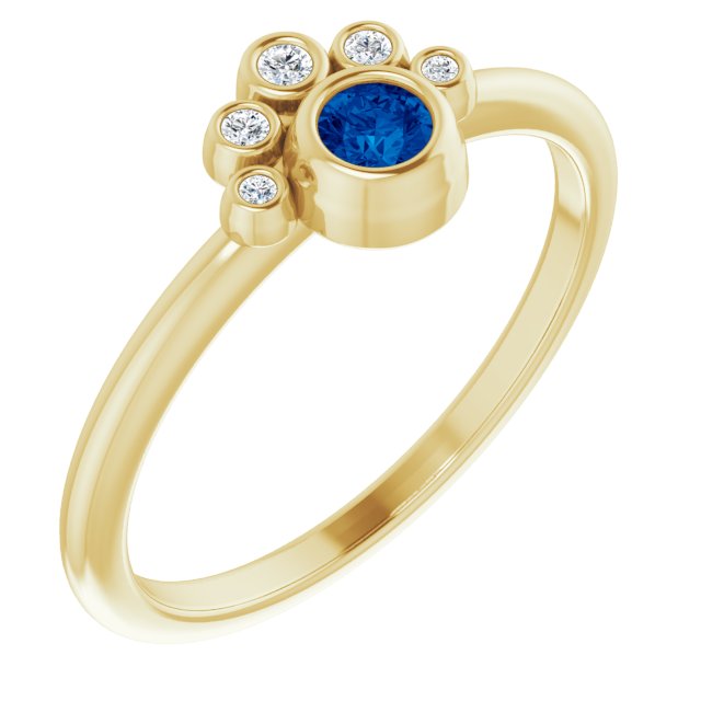 14K Gold Round Natural Blue Sapphire Stackable Bezel-Set Ring - Yellow Gold