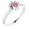 14K Gold Round Natural Pink Tourmaline Stackable Bezel-Set Ring - White Gold