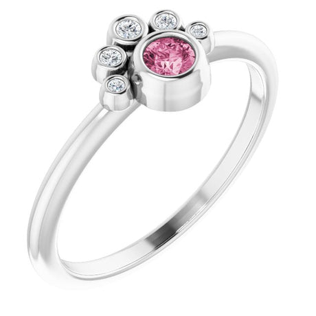 14K Gold Round Natural Pink Tourmaline Stackable Bezel-Set Ring - White Gold
