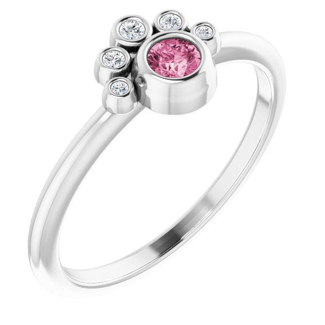 14K Gold Round Natural Pink Tourmaline Stackable Bezel-Set Ring - White Gold