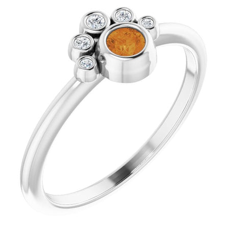 Platinum Round Natural Citrine Stackable Bezel-Set Ring
