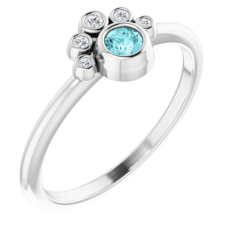 Platinum Round Natural Blue Zircon Stackable Bezel-Set Ring