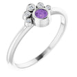 14K Gold Round Natural Amethyst Stackable Bezel-Set Ring - White Gold